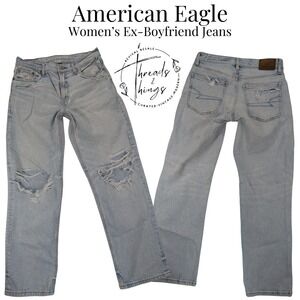 American Eagle Ex Boyfriend Jeans Women's 2 Ripped Denim Grunge 90's Baggy y2k